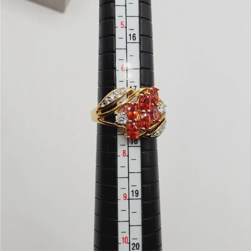 Genuine Mandarin Spessartite Orange Garnet Yellow Gold Tone / 925 Silver Ring